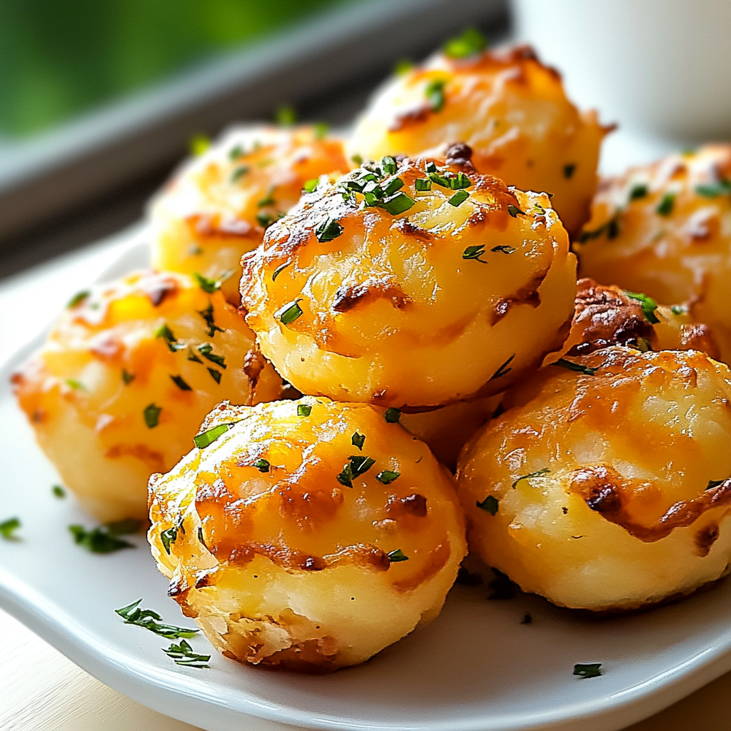Cheesy Mashed Potato Puffs on a Plate