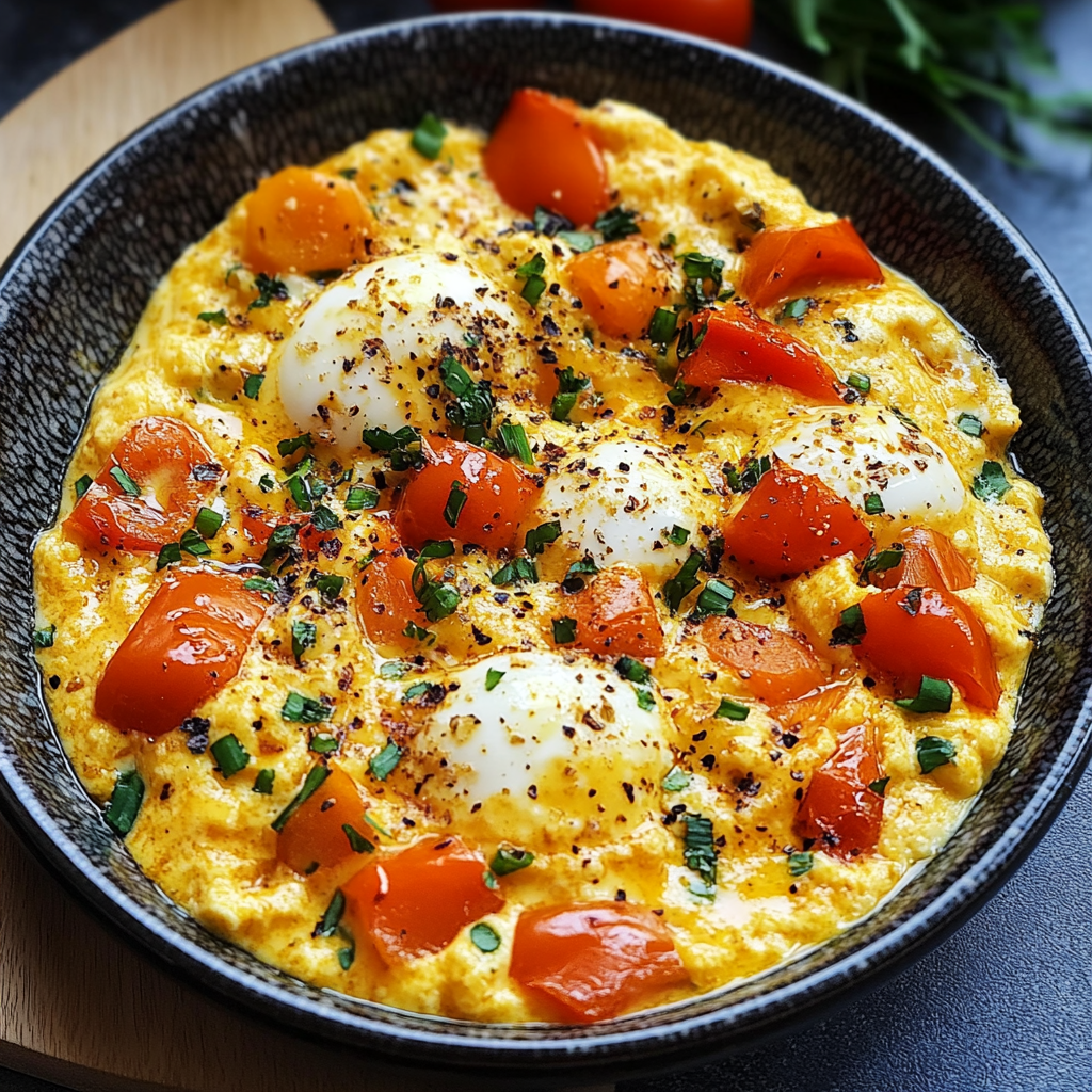 Recipe preparation for Turkish Menemen Scrambled Eggs with Peppers