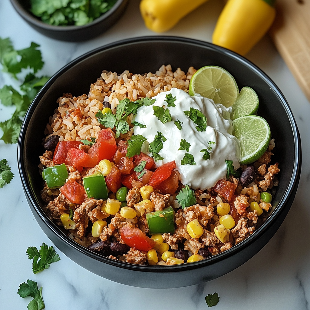 Recipe preparation for Healthy Turkey Taco rice Bowl