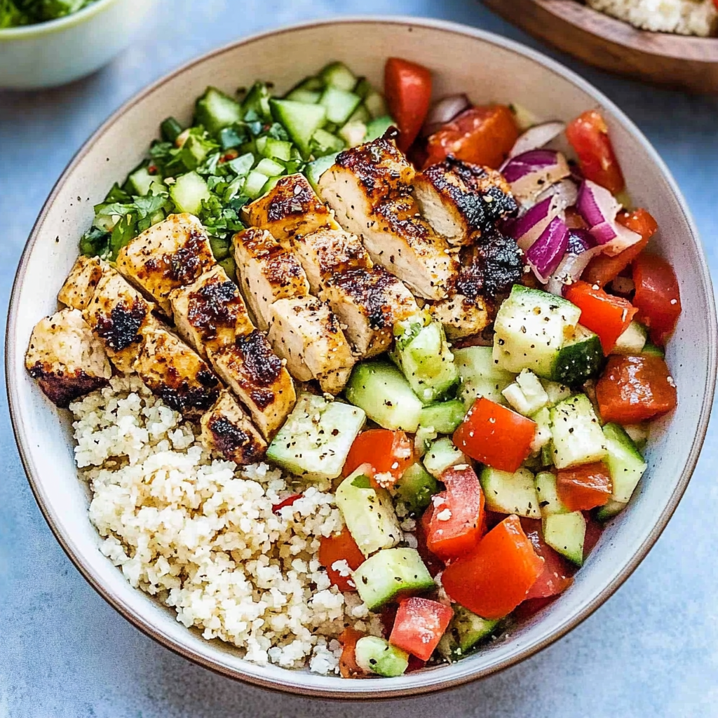 Recipe preparation for Greek Chicken Bowl