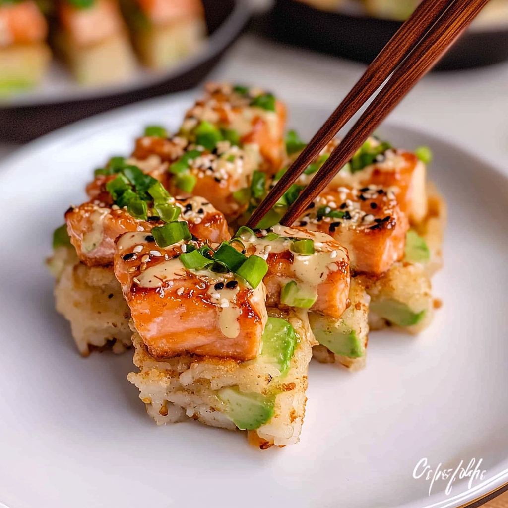 Recipe preparation for Salmon Crispy Rice