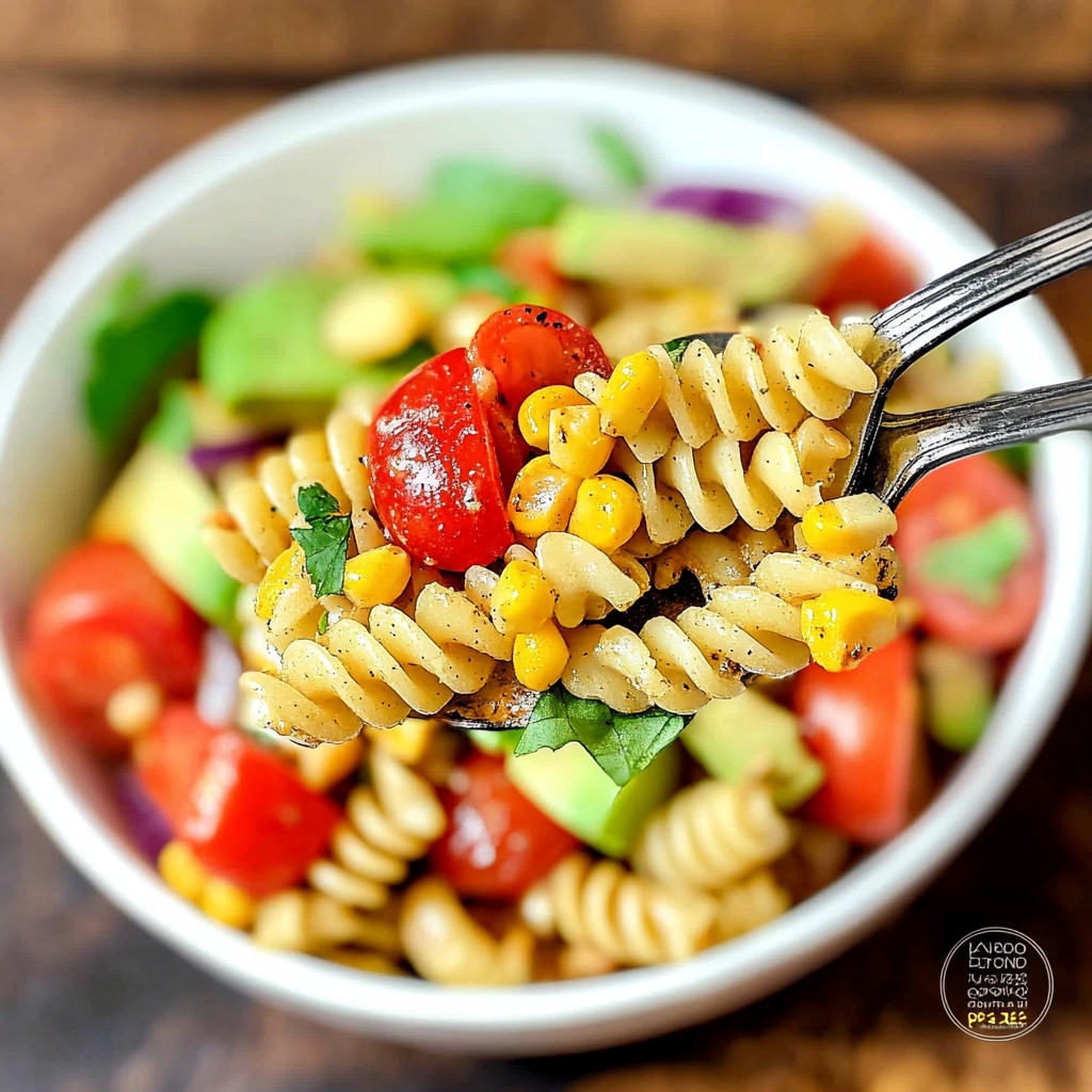 Recipe preparation for Grilled Corn & Avocado Pasta Salad