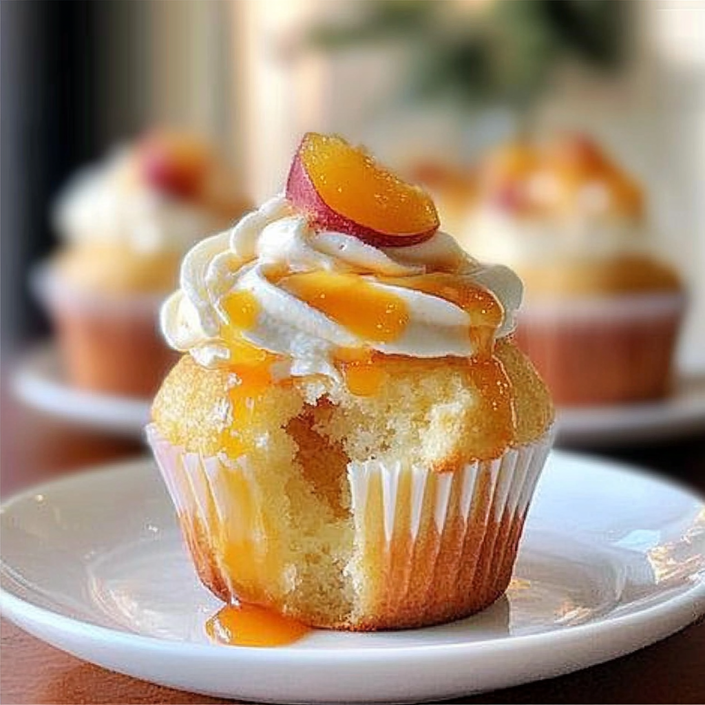 Recipe preparation for Honey Peach Cream Cheese Cupcakes