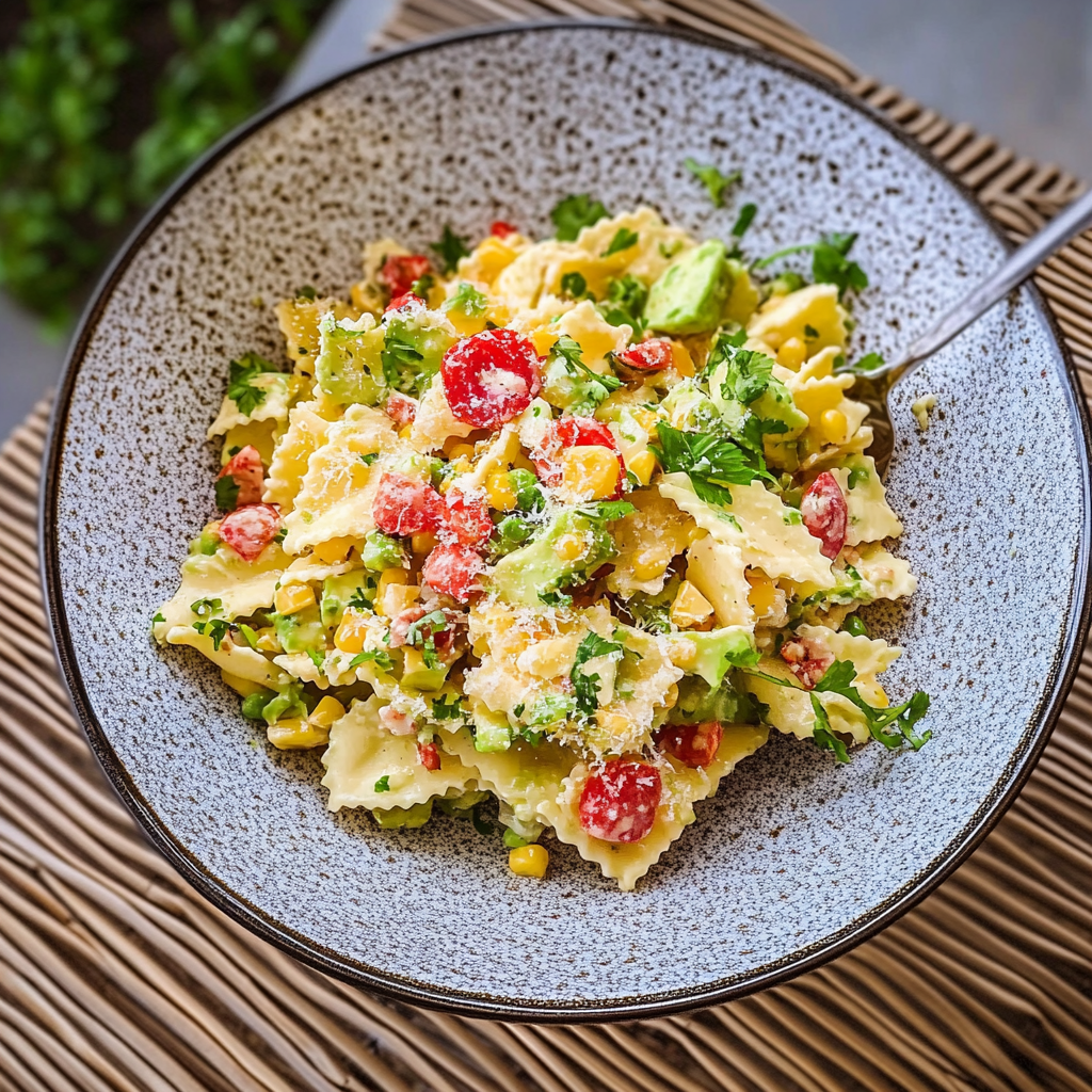 Recipe preparation for Grilled Corn & Avocado Pasta Salad