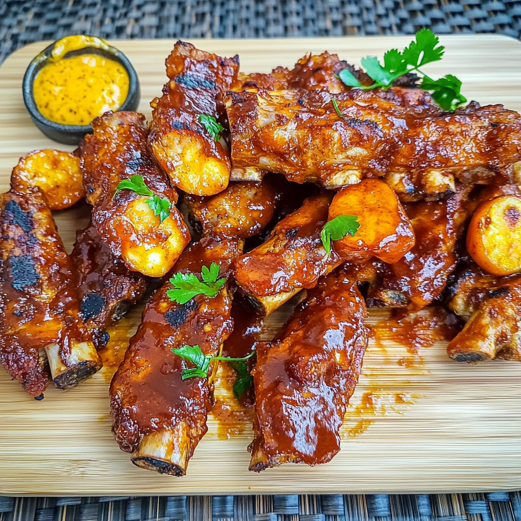 Recipe preparation for Smoky Peach BBQ Ribs