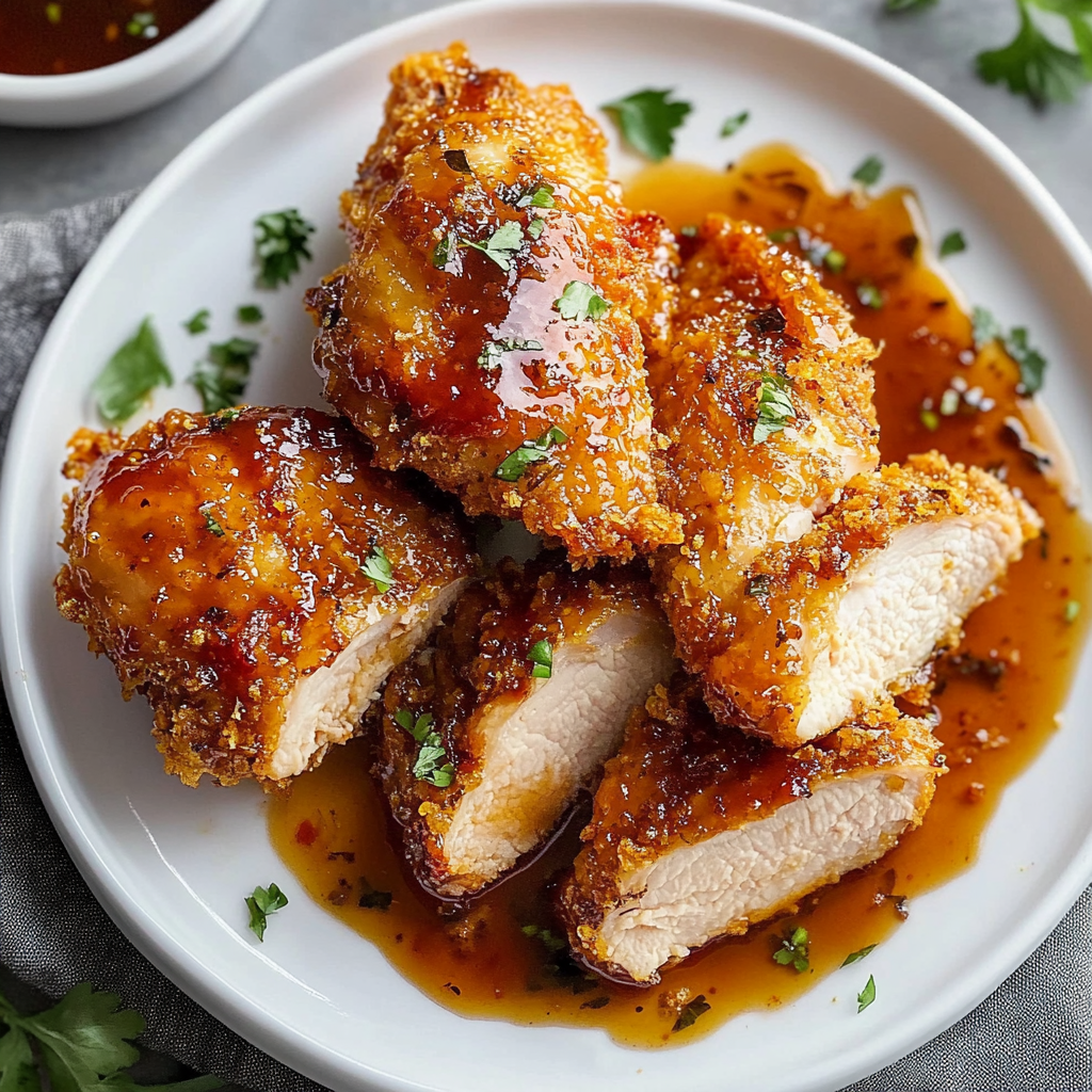 Recipe preparation for Baked Crunchy Hot Honey Chicken