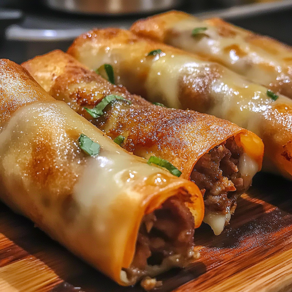 Recipe preparation for Philly Cheesesteak Eggrolls