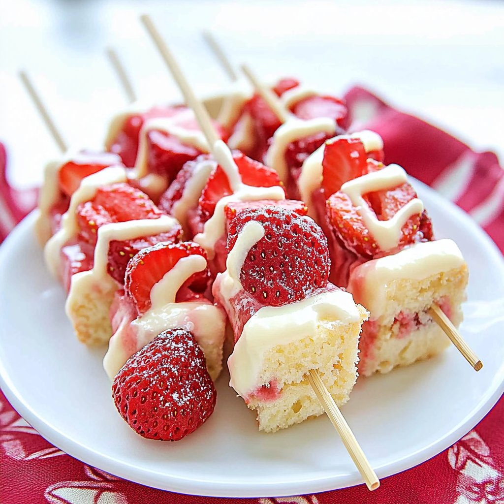 Recipe preparation for Strawberry Shortcake Kabobs