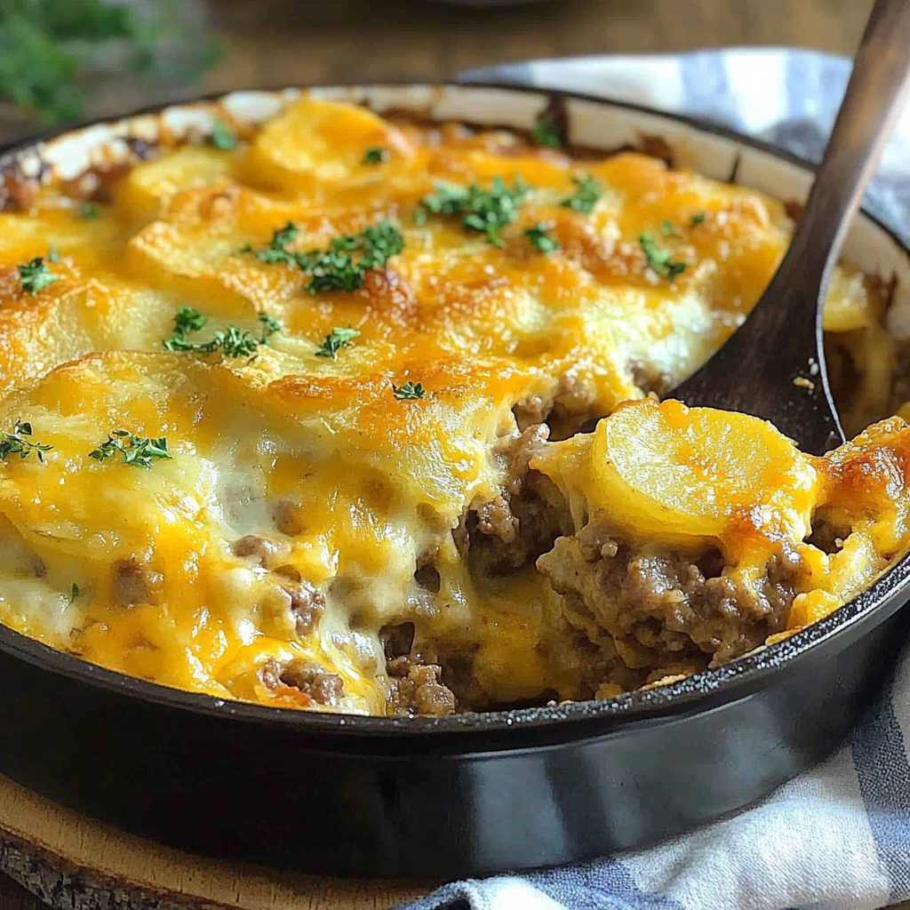 Recipe preparation for Cheesy Hamburger Potato Casserole