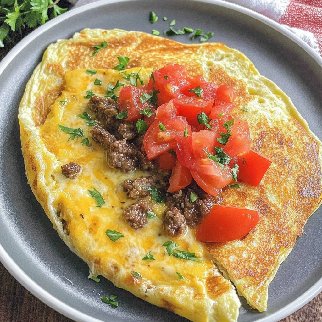 Recipe preparation for Sausage Tomato Cheese Omelet