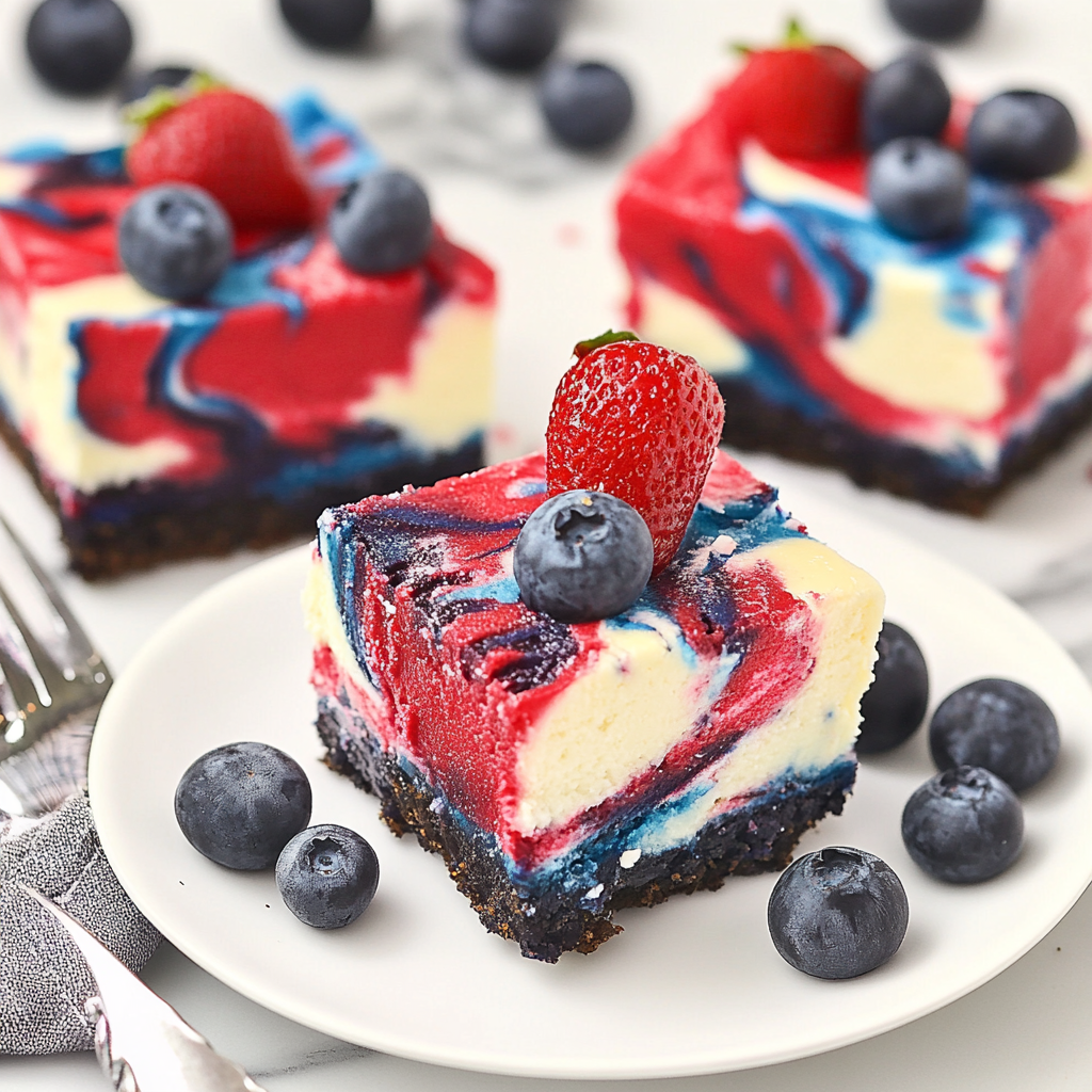Recipe preparation for Red, White & Blue Cheesecake Swirled Bars