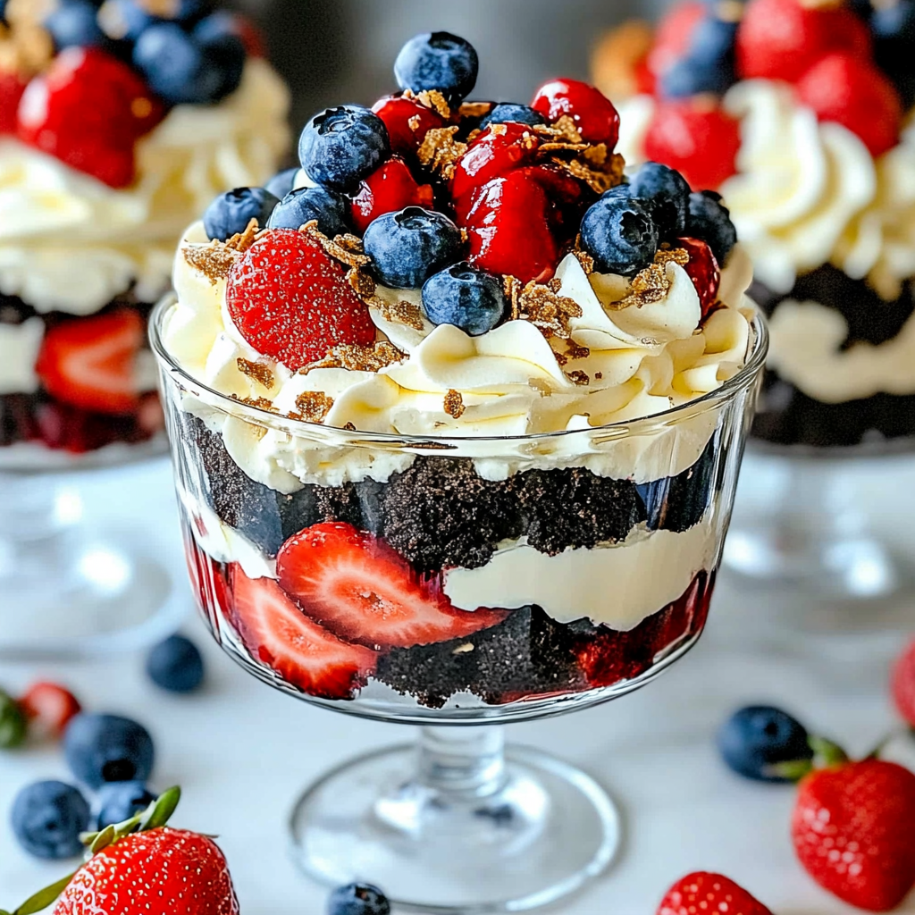 Recipe preparation for Oreo Trifle with Blueberries and Strawberries