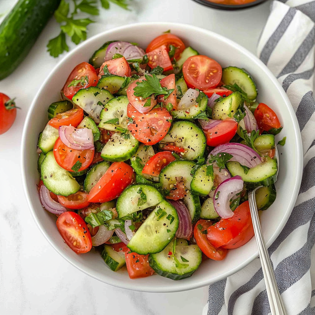 Recipe preparation for Cucumber Tomato Salad