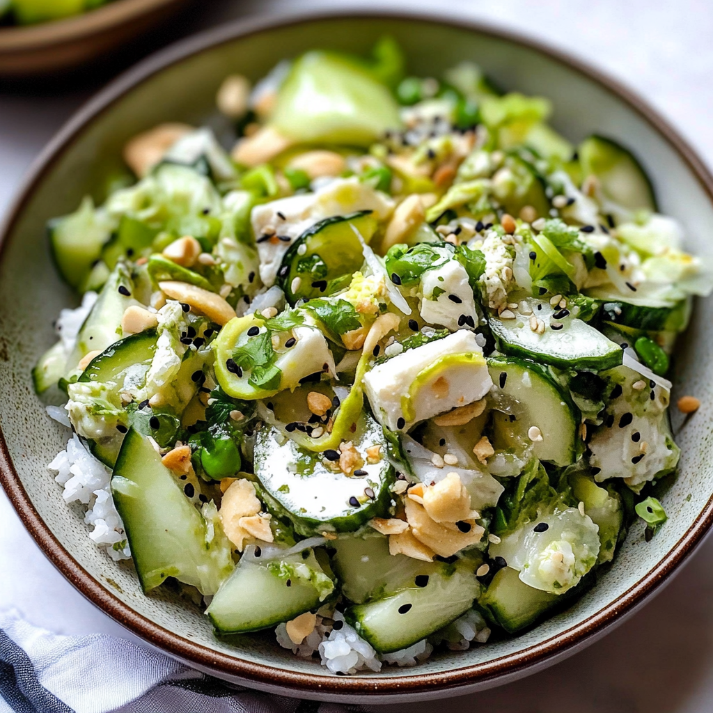 Recipe preparation for California Roll Cucumber Salad