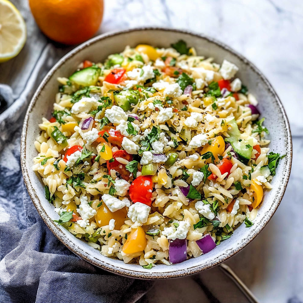 Recipe preparation for Lemon Honey Orzo With Feta