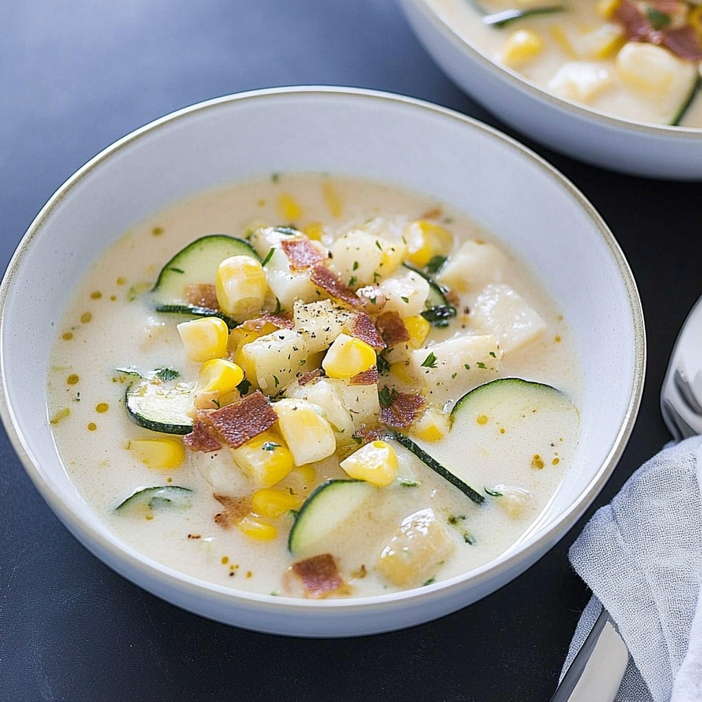 Recipe preparation for Summer Corn and Zucchini Chowder