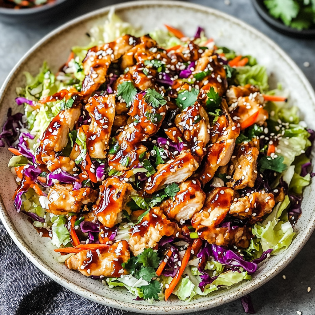 Recipe preparation for Sesame Chicken Cabbage Crunch Salad