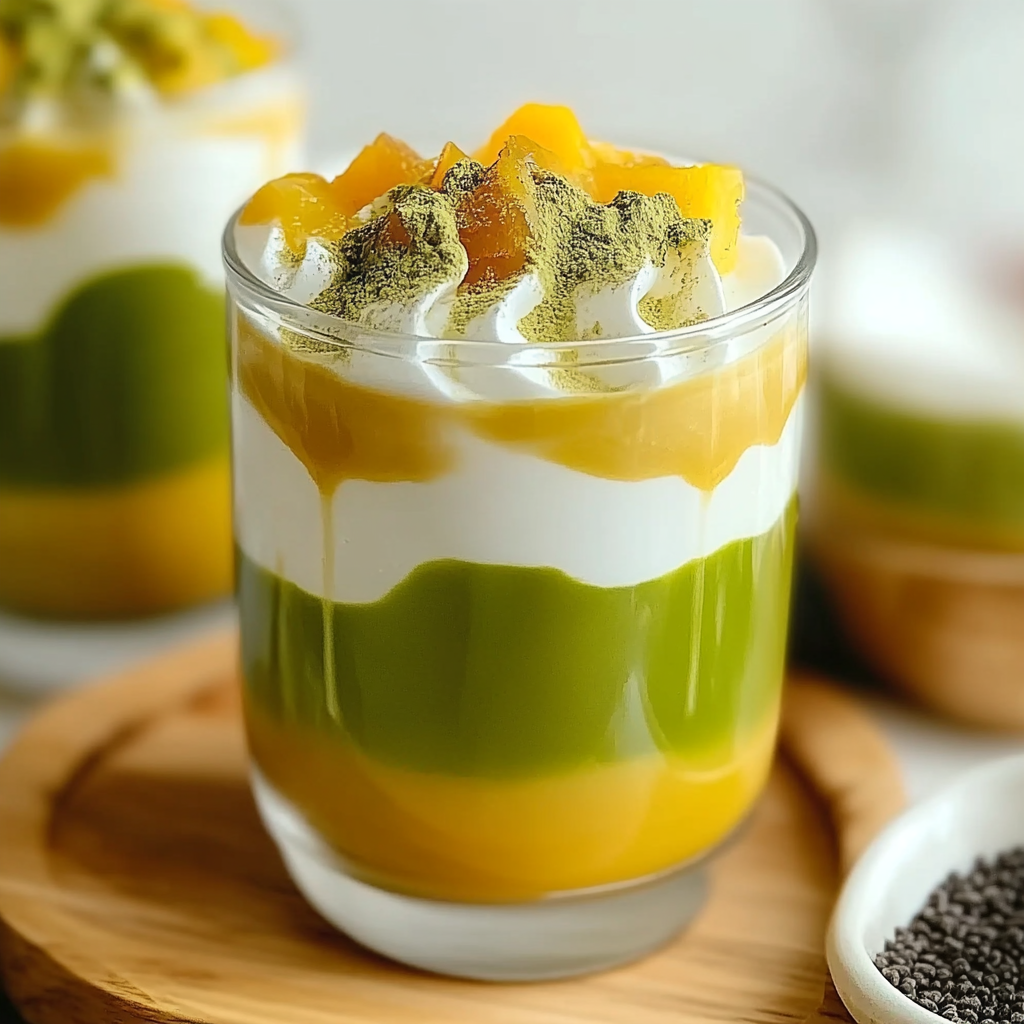 Recipe preparation for Iced Mango Matcha Latte Recipe