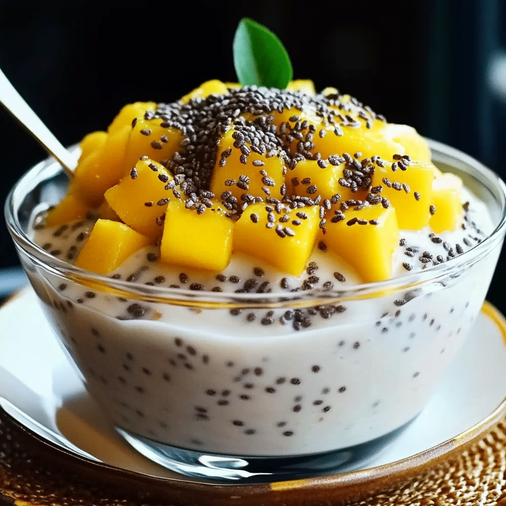 Recipe preparation for Chia Seed Pudding with Coconut Milk and Mango Recipe