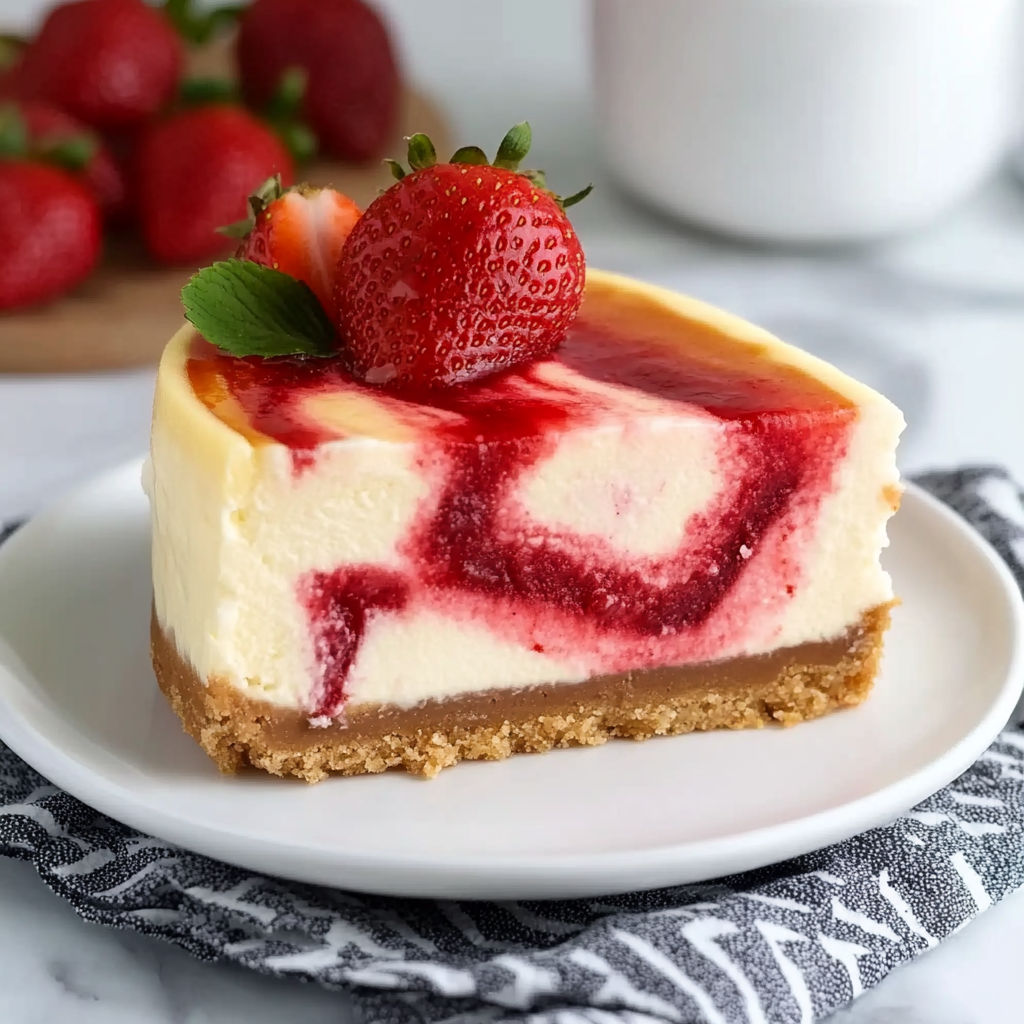 Recipe preparation for Strawberry Swirl Cheesecake