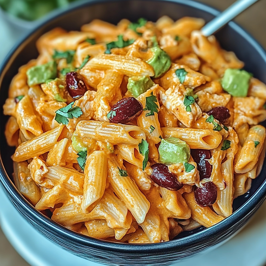 Recipe preparation for Zesty Chicken Enchilada Pasta Salad