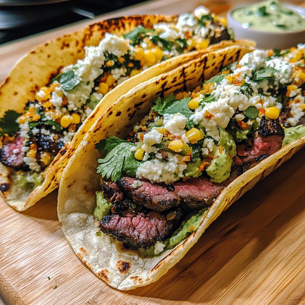 Recipe preparation for Grilled Elote Steak Tacos
