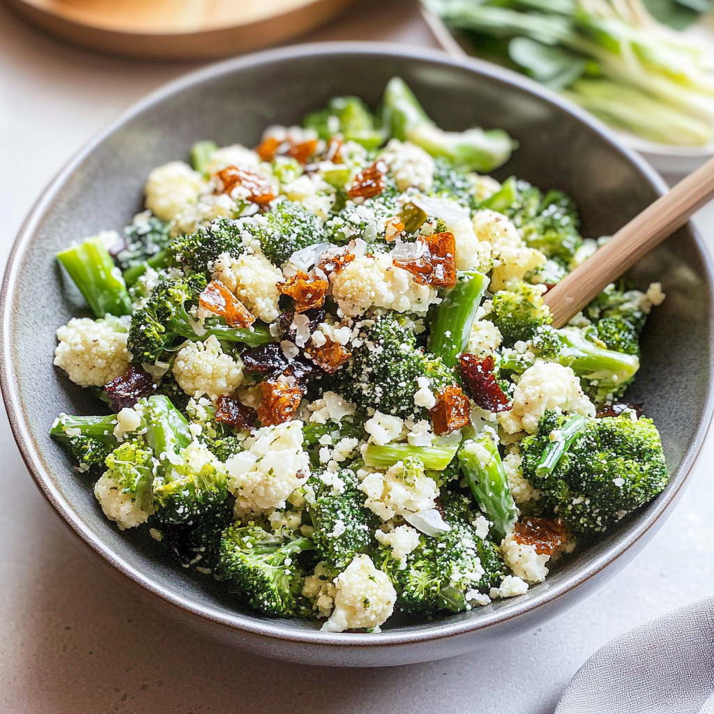 Recipe preparation for Broccoli Cauliflower Salad