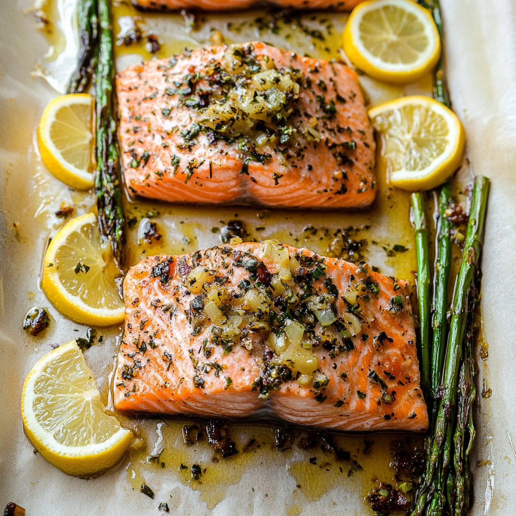 Recipe preparation for Baked Lemon Garlic Salmon