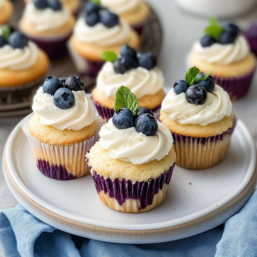 Recipe preparation for Blueberry Cream Cupcakes