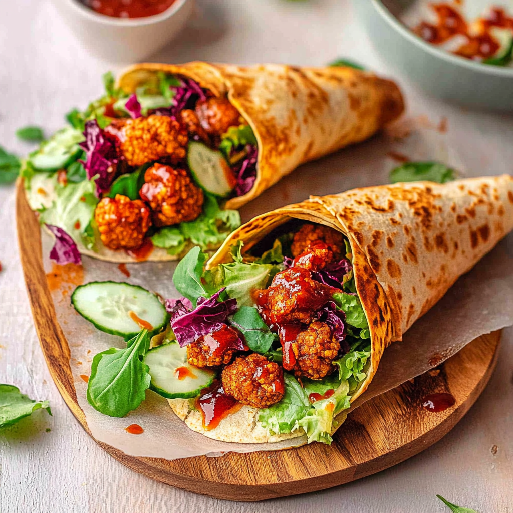 Recipe preparation for Maple BBQ Cauliflower Wraps