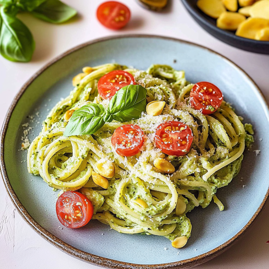 Recipe preparation for Basil alfredo pasta