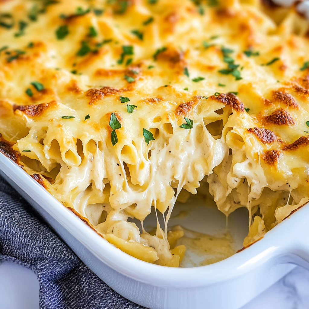 Recipe preparation for Chicken Alfredo Bake Recipe