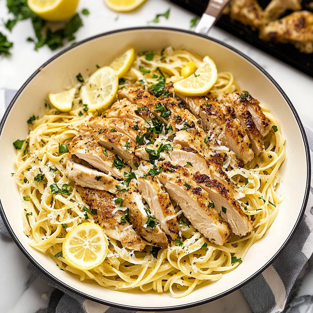 Recipe preparation for Lemon Chicken Pasta Recipe