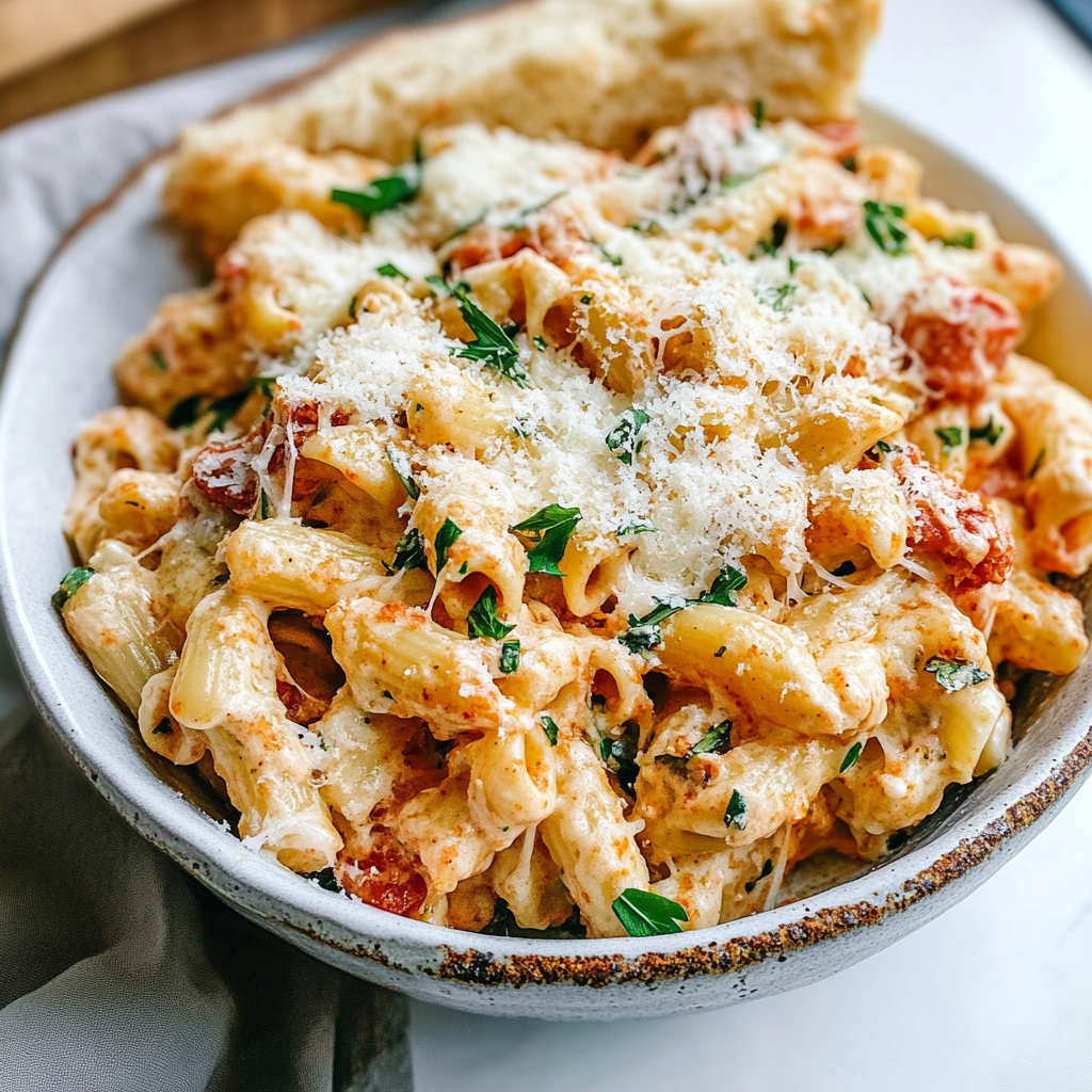Recipe preparation for Boursin Cheese Baked Pasta