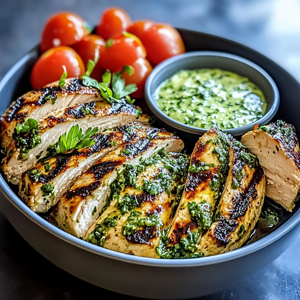 Recipe preparation for Chimichurri Grilled Chicken Bowl with Garlic Sauce