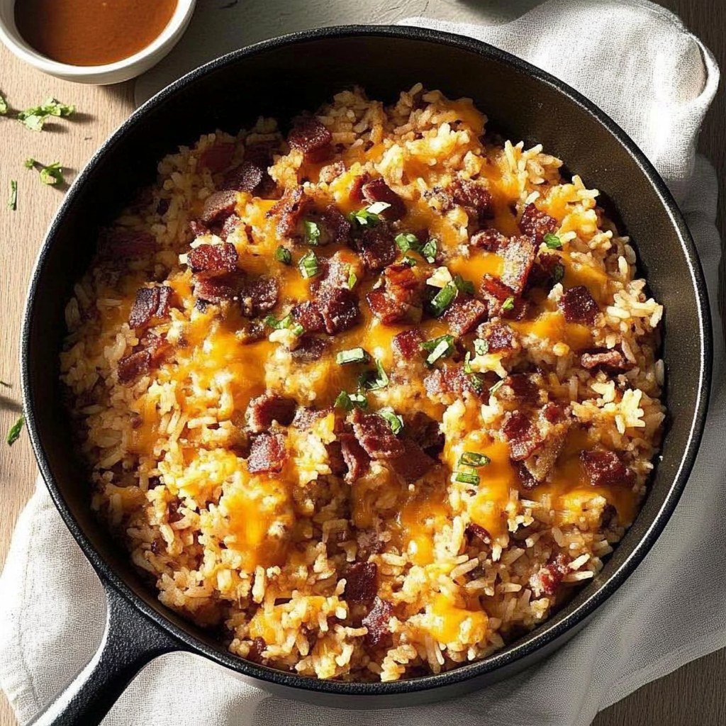 Recipe preparation for Bacon Cheeseburger Rice