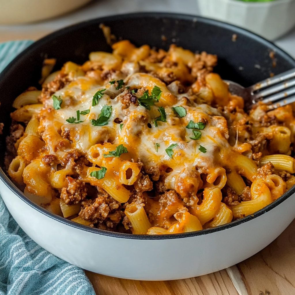 Recipe preparation for One Pot Cheesy Taco Mac