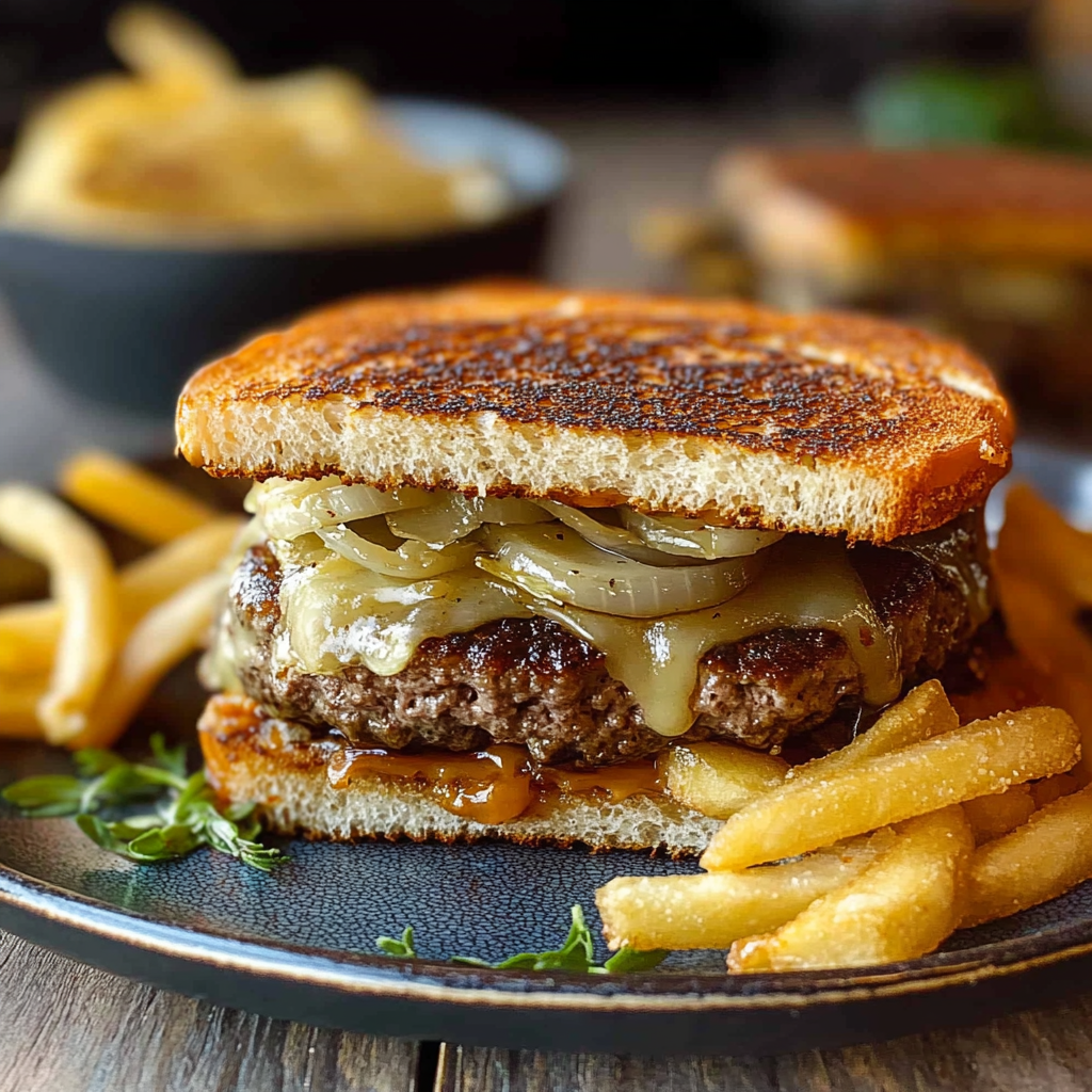 Recipe preparation for French Onion Patty Melt