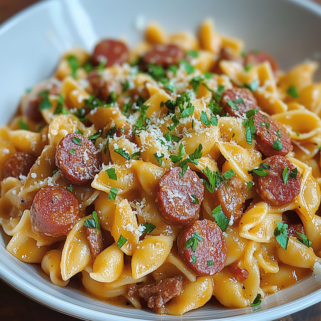 Recipe preparation for One Pot Kielbasa Pasta