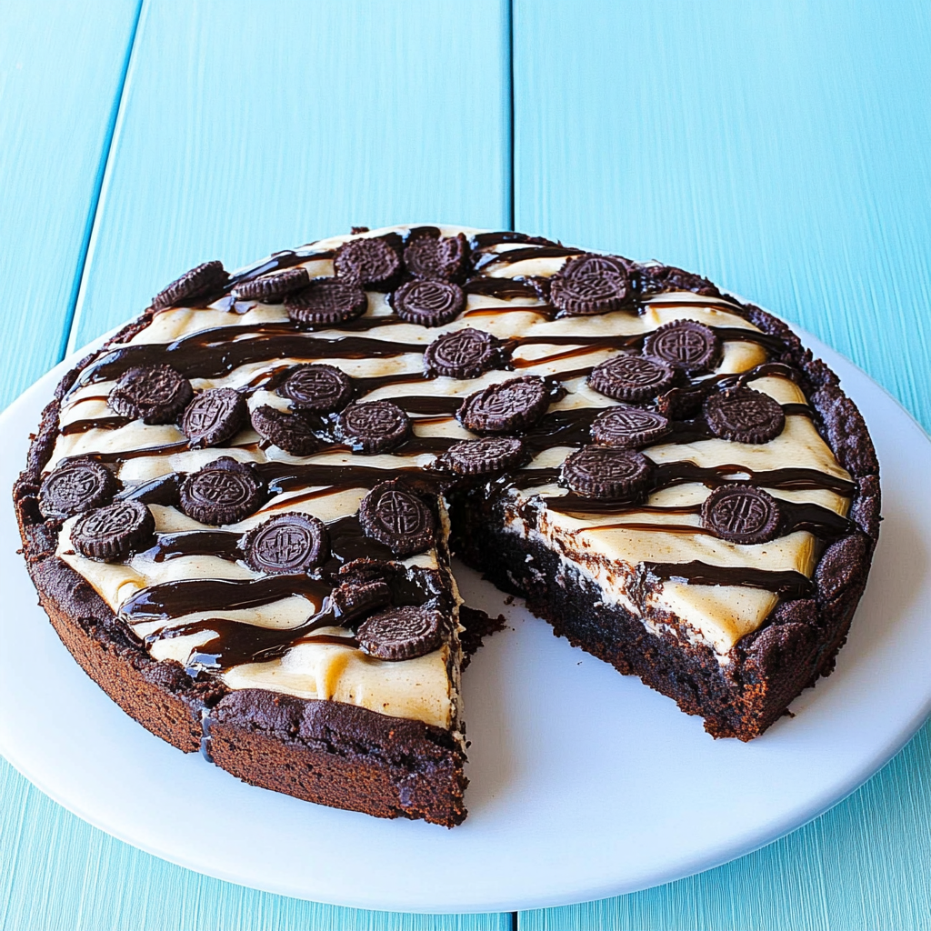 Recipe preparation for Oreo Fudge Brownie Pizza