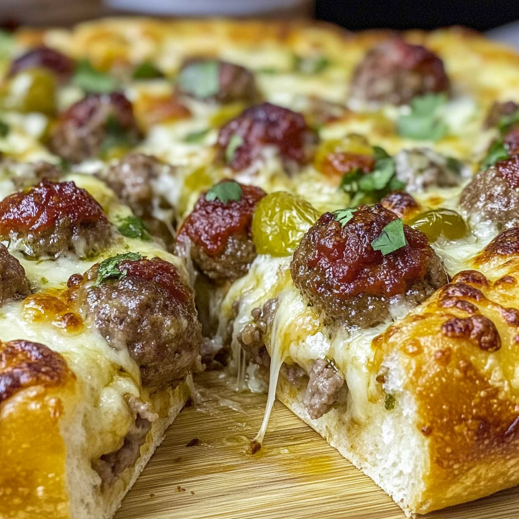 Recipe preparation for Deep Dish Meatball Pizza