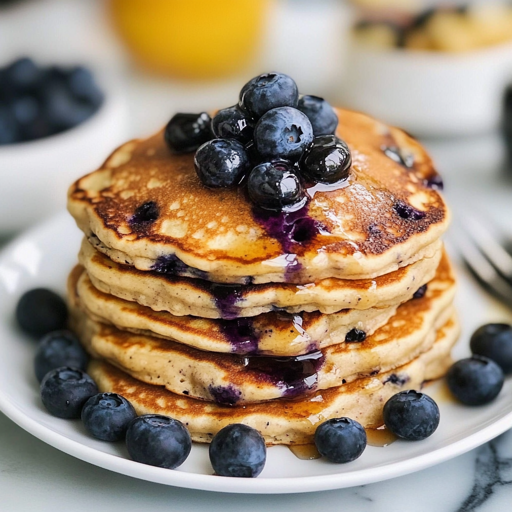Recipe preparation for Fluffy Blueberry Pancakes