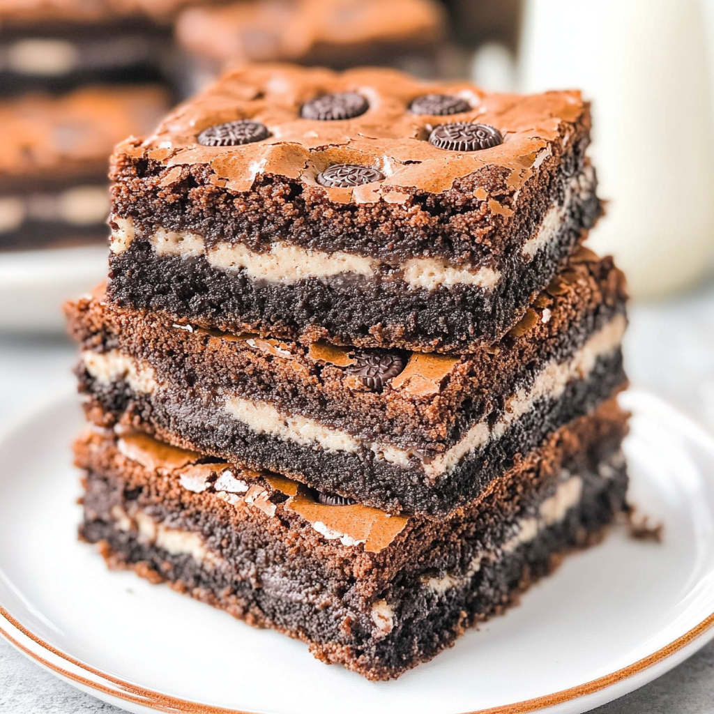 Recipe preparation for Oreo-Stuffed Cookie Dough Brownie Bars