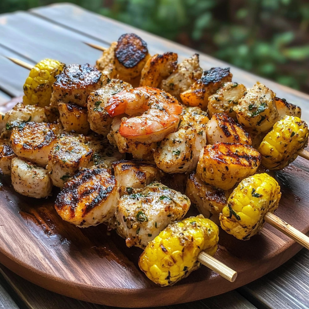 Recipe preparation for Grilled Seafood Boil Skewers