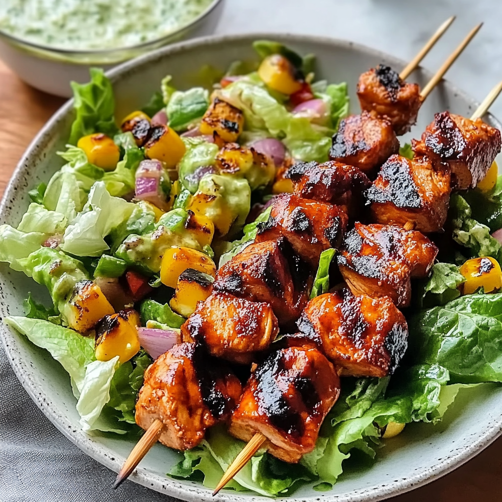 Recipe preparation for BBQ Chicken Skewer Salad