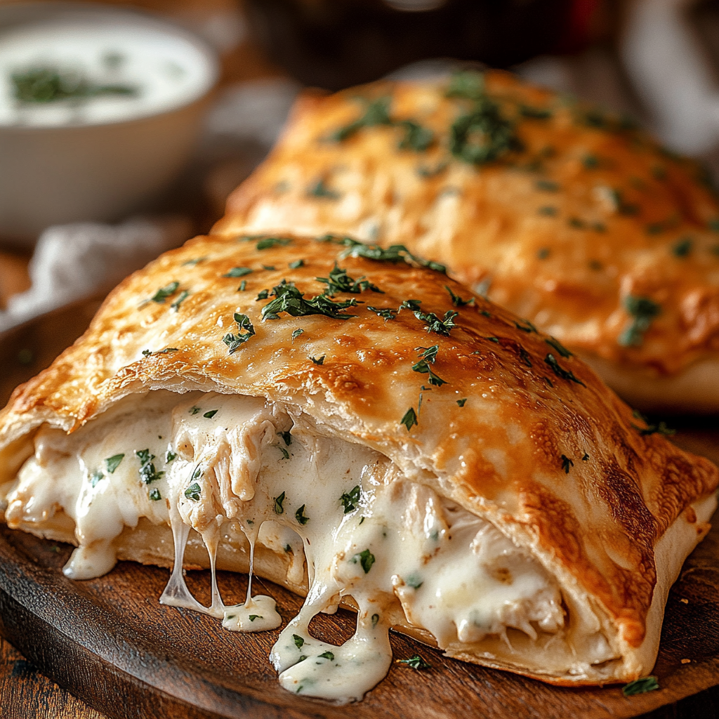 Recipe preparation for Chicken Alfredo Air Fryer Calzones