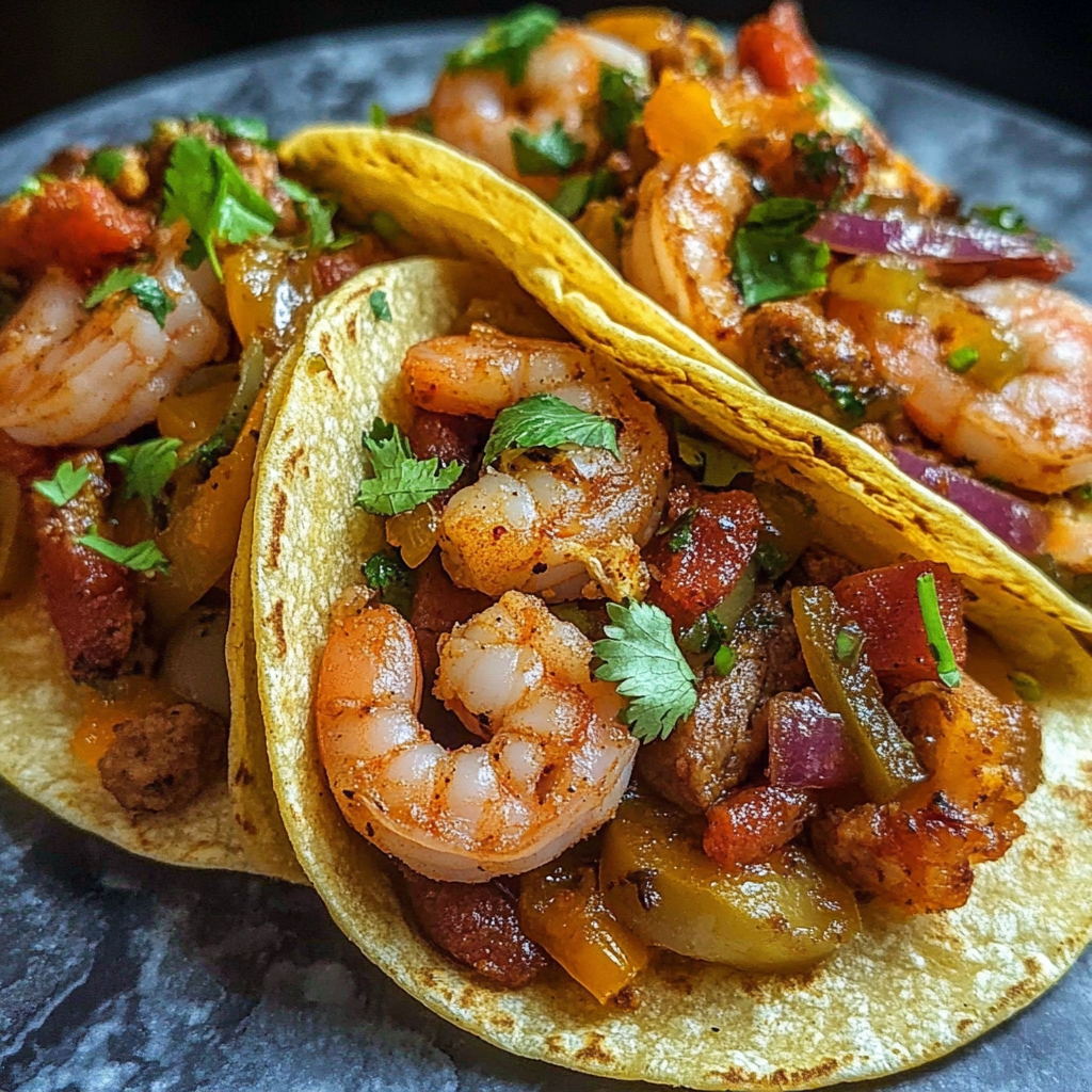 Recipe preparation for Andouille Sausage Shrimp Tacos