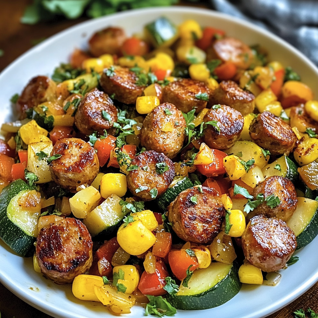 Recipe preparation for Sausage and Veggies Skillet