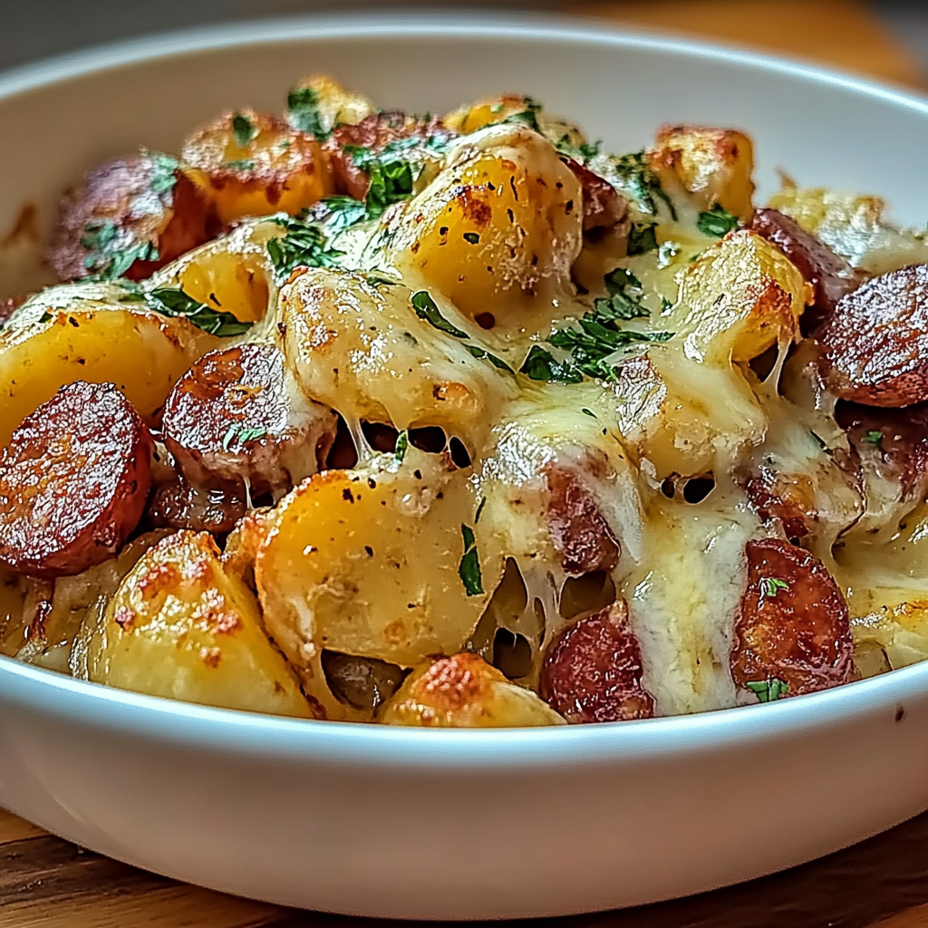 Recipe preparation for Cheesy Ranch Potatoes Sausage