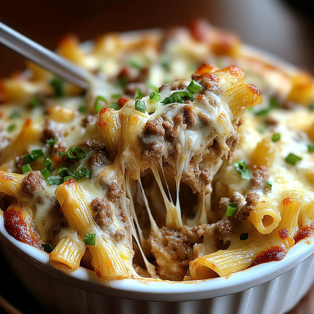 Recipe preparation for Philly Cheesesteak Pasta Casserole